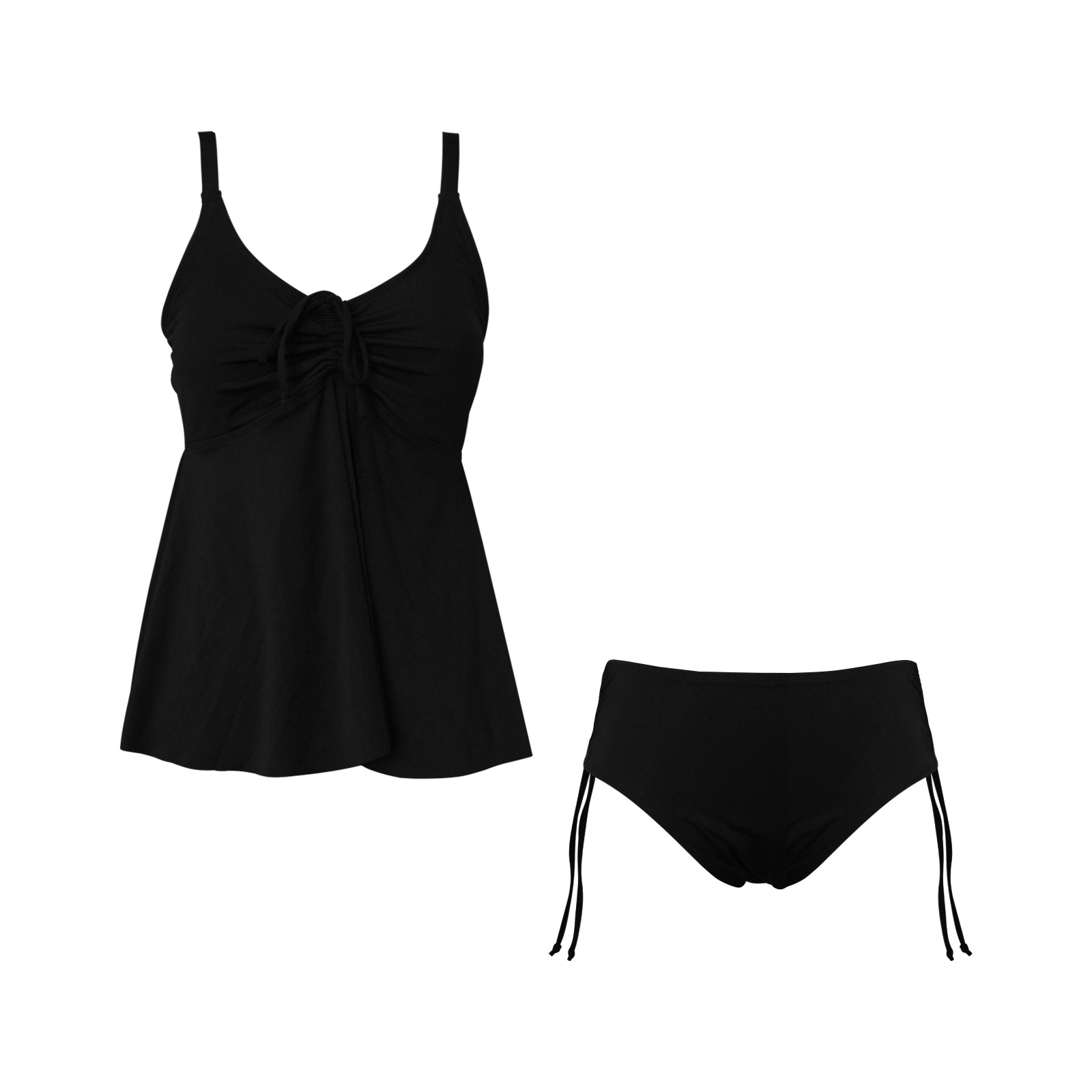 black is black Chest Drawstring Swim Dress (Model S30)