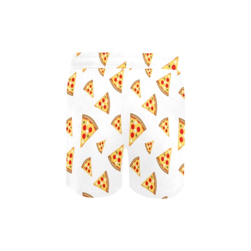 Cool and fun pizza slices pattern on white Men's Mid-Length Swim Shorts (Model L39)