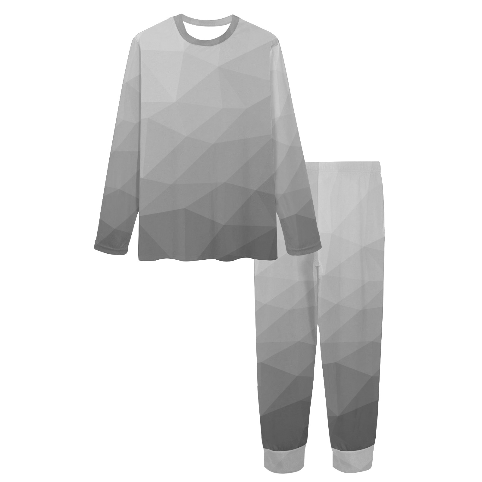 Grey Gradient Geometric Mesh Pattern Women's All Over Print Pajama Set