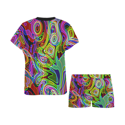Abstract Retro Neon Pattern Background Design Women's Short Pajama Set