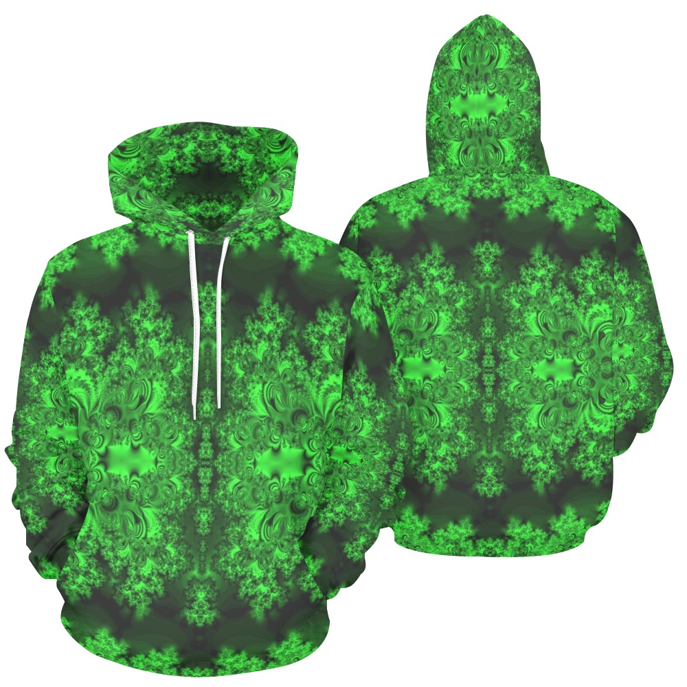 Frost on the Evergreens Fractal All Over Print Hoodie for Women (USA Size) (Model H13)