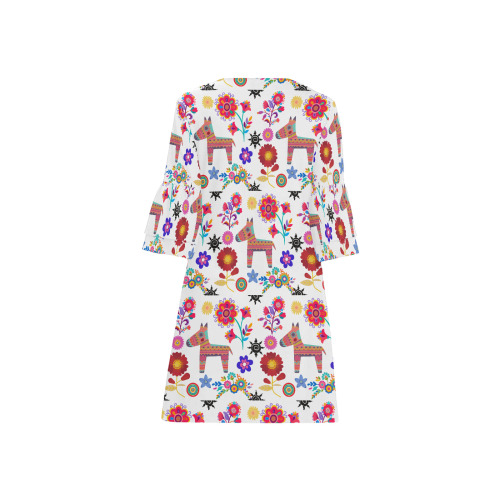 Alpaca Pinata and Flowers Half Sleeves V-Neck Mini Dress (Model D63)