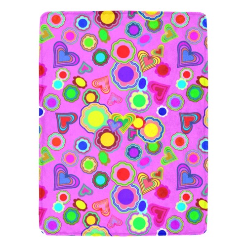 Groovy Hearts and Flowers Pink Ultra-Soft Micro Fleece Blanket 60"x80"