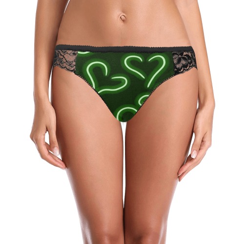 Neon Hearts Green Women's Lace Panty (Model L41)