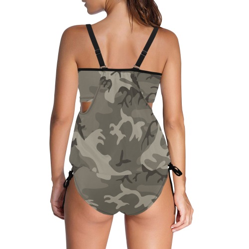 Camo Grey Cover Belly Tankini Swimsuit (Model S25)