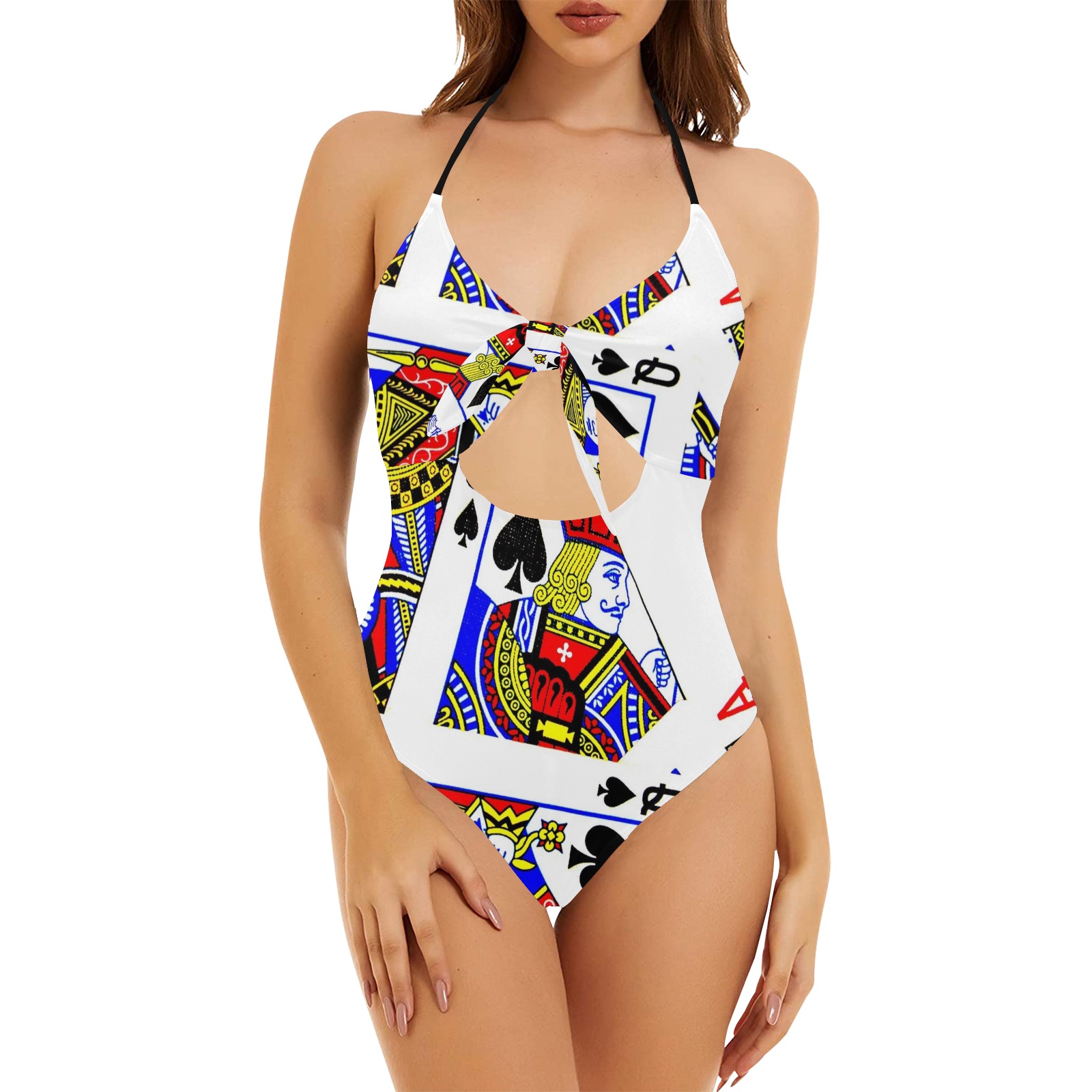 PLAYING CARDS-2 Backless Hollow Out Bow Tie Swimsuit (Model S17)