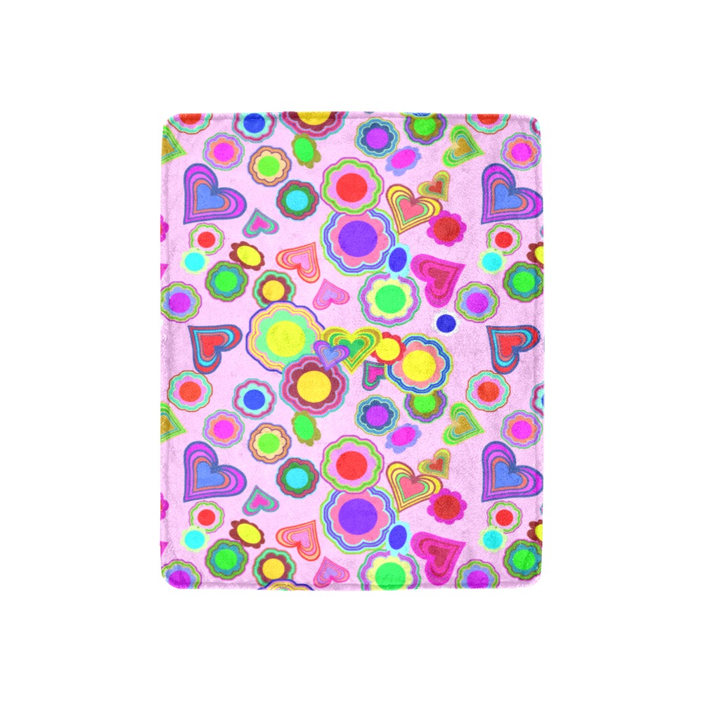 Groovy Hearts and Flowers Pink Ultra-Soft Micro Fleece Blanket 30''x40''