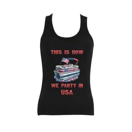 This Is How We Party In The USA Pontoon (BL) Women's Shoulder-Free Tank Top (Model T35)