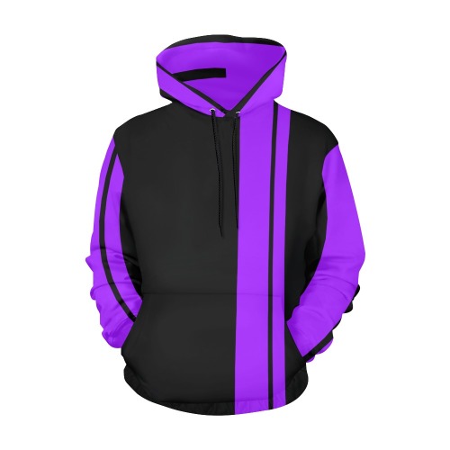Black and Purple Line All Over Print Hoodie for Women (USA Size) (Model H13)