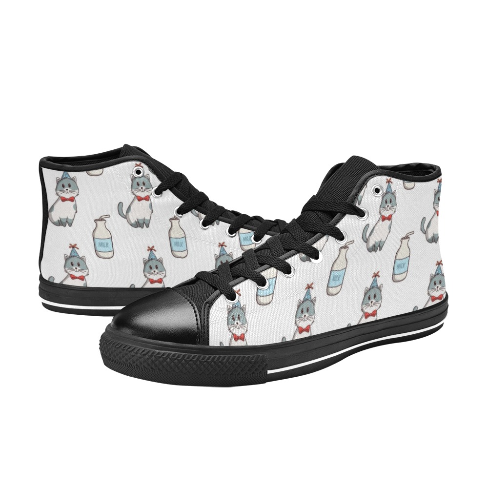 Cute Cats And Milk Pattern Women's Classic High Top Canvas Shoes (Model 017)