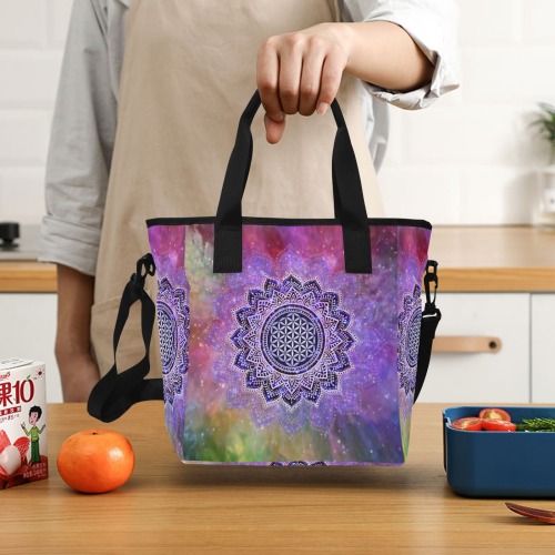 Flower Of Life Lotus Of India Galaxy Colored Insulated Tote Bag with Shoulder Strap (Model 1724)