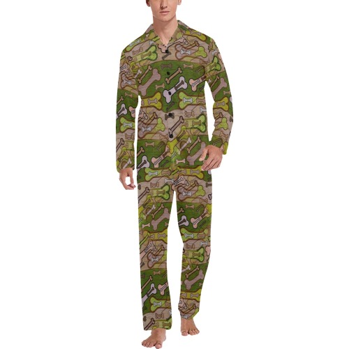 Army Bones by Nico Bielow Men's V-Neck Long Pajama Set