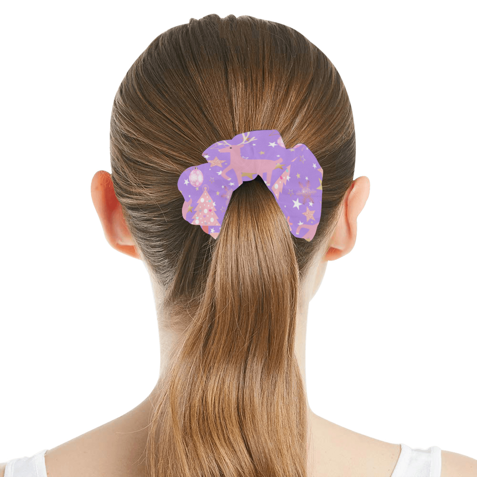 Pink and Purple and Gold Christmas Design All Over Print Hair Scrunchie