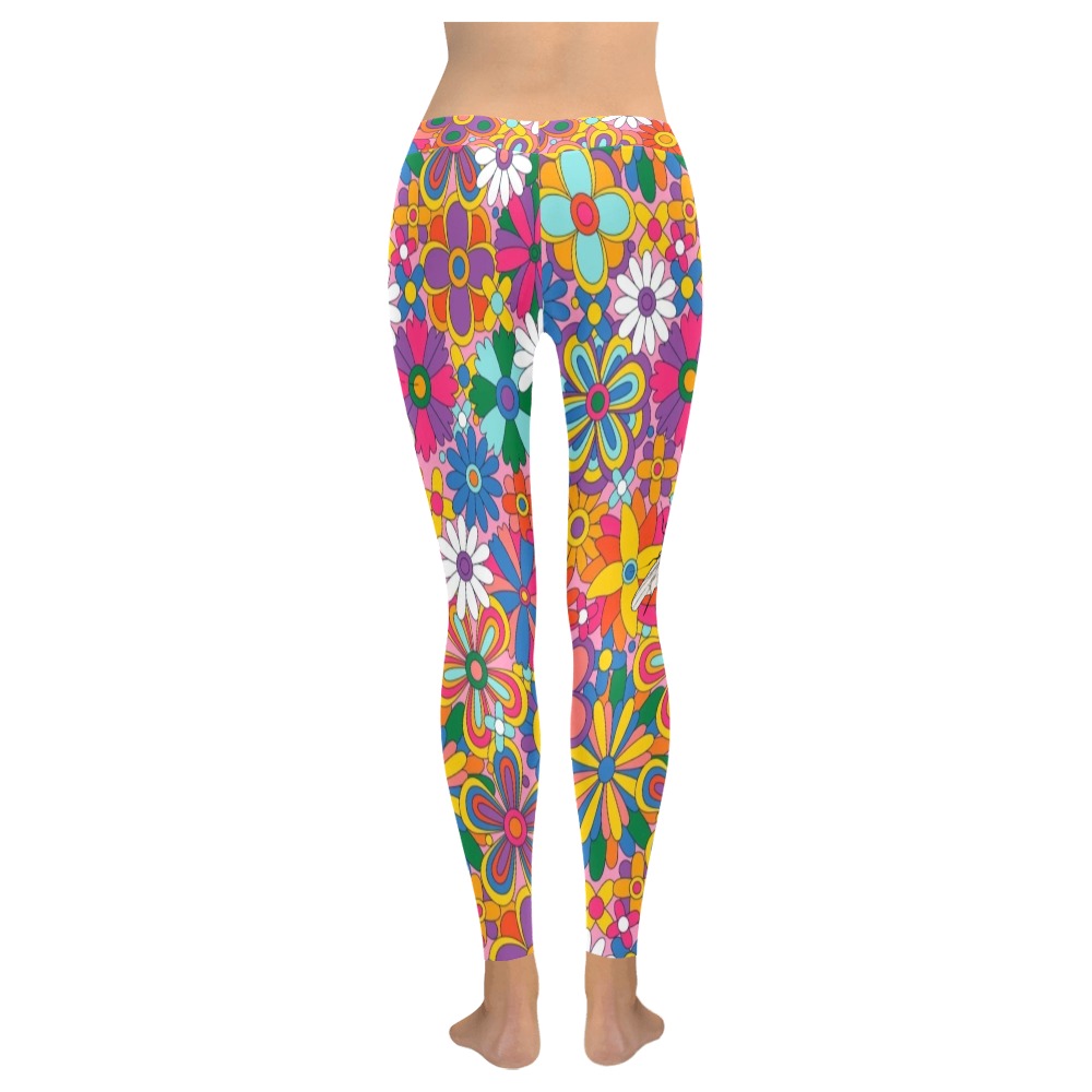 Groovy floral Collectable Fly Women's Low Rise Leggings (Invisible Stitch) (Model L05)