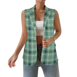 Emerald Plaid Delight Women's Sleeveless Blazer (Model H71)