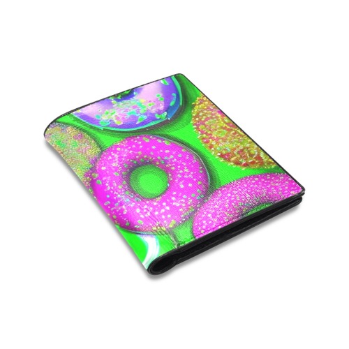 Colorful Donuts Green Men's Leather Wallet (Model 1612)