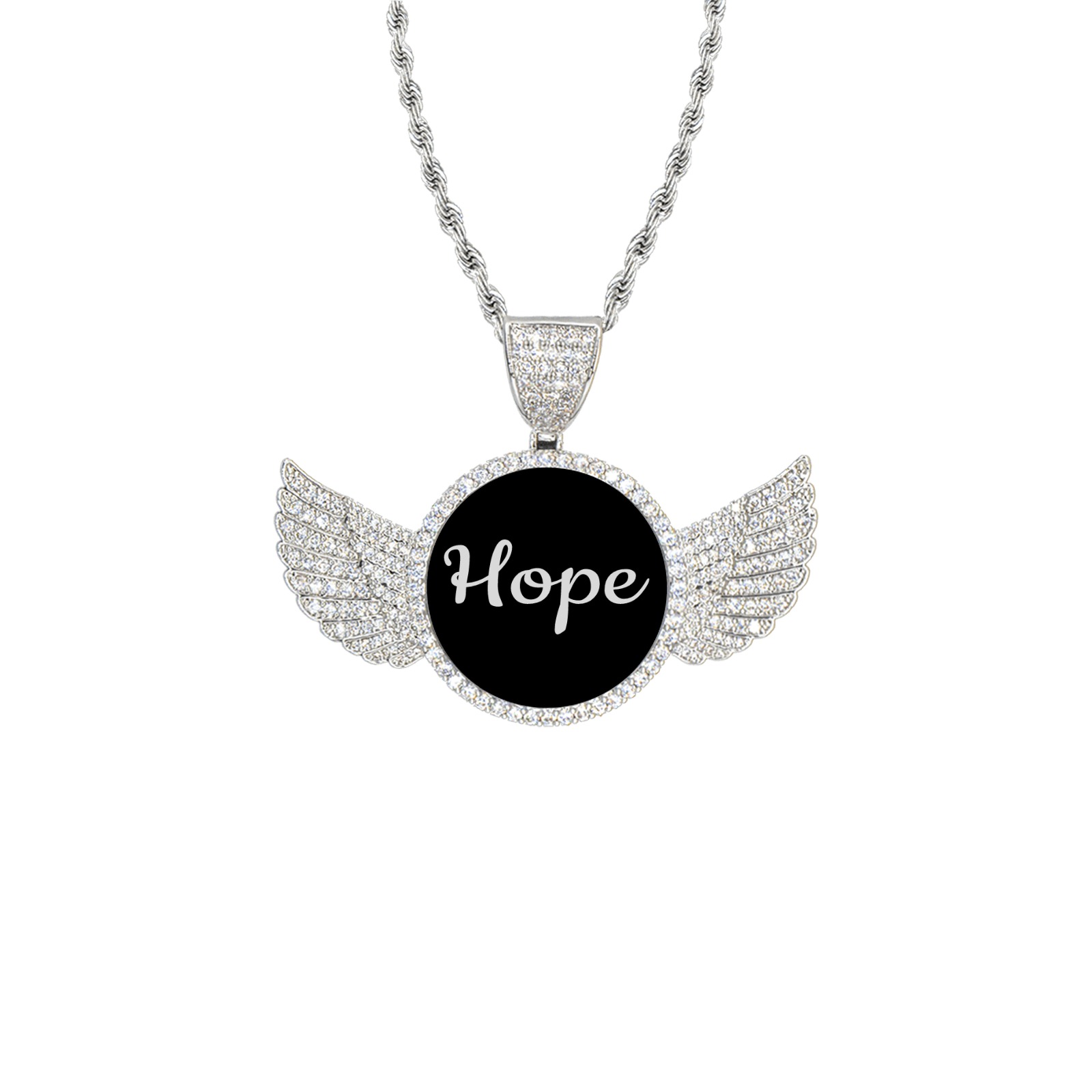 bb ngfff Wings Silver Photo Pendant with Rope Chain