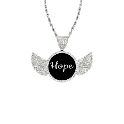 bb ngfff Wings Silver Photo Pendant with Rope Chain