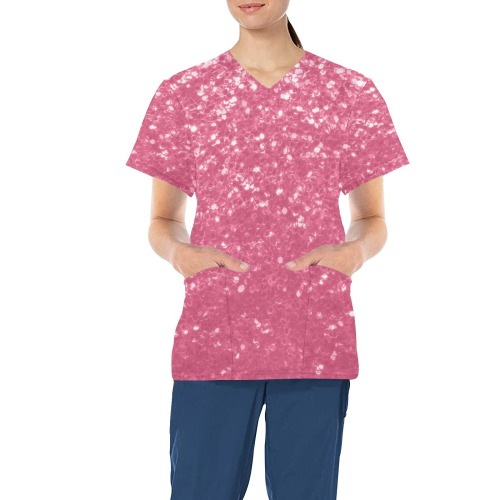 Magenta light pink red faux sparkles glitter All Over Print Scrub Top