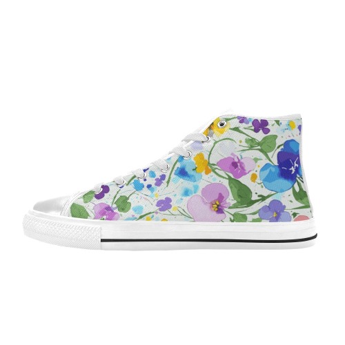 Fantasy water color of viola tricolor flowers art. Women's Classic High Top Canvas Shoes (Model 017)