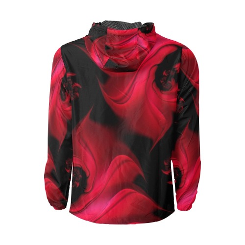 Black and Red Fiery Whirlpools Fractal Abstract Unisex All Over Print Windbreaker (Model H23)