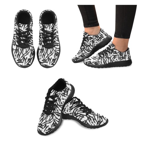 Brush Stroke Black and White Women’s Running Shoes (Model 020)
