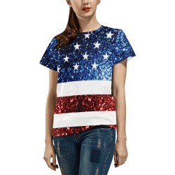 Sparkly USA flag America Red White Blue faux Sparkles patriotic bling 4th of July All Over Print T-Shirt for Women (USA Size) (Model T40)