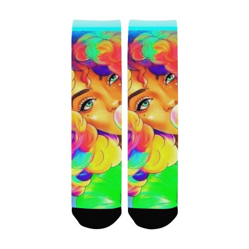 Bubble Gum Girl turquoise frame socks Custom Socks for Women