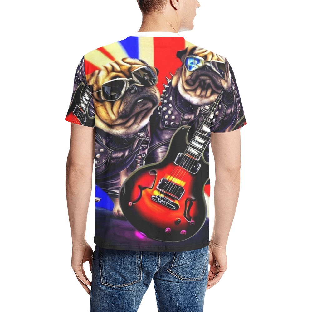 HEAVY ROCK PUG 3 Men's All Over Print T-Shirt (Solid Color Neck) (Model T63)