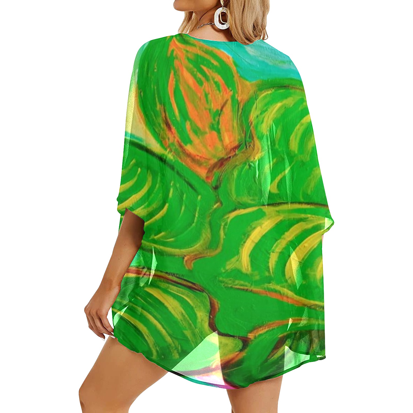 Green Leaf in Green Collection Women's Kimono Chiffon Cover Ups (Model H51)