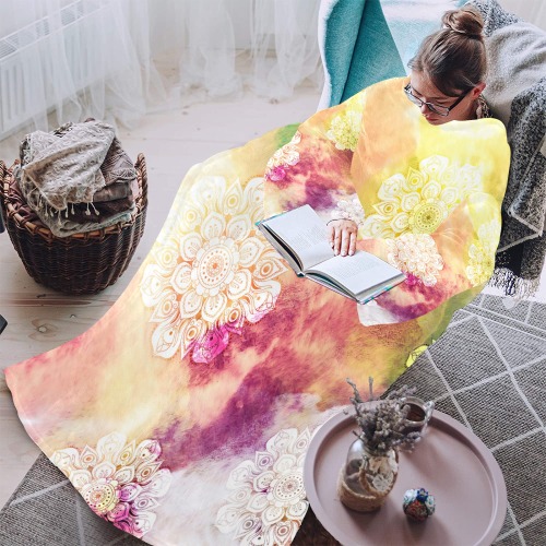 Watercolor LOTUS MANDALA Pattern - grunge style Blanket Robe with Sleeves for Adults