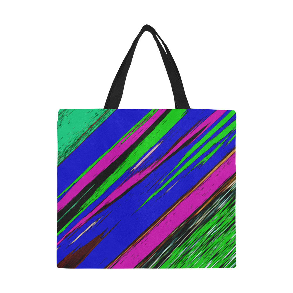 Diagonal Green Blue Purple And Black Abstract Art All Over Print Canvas Tote Bag/Large (Model 1699)