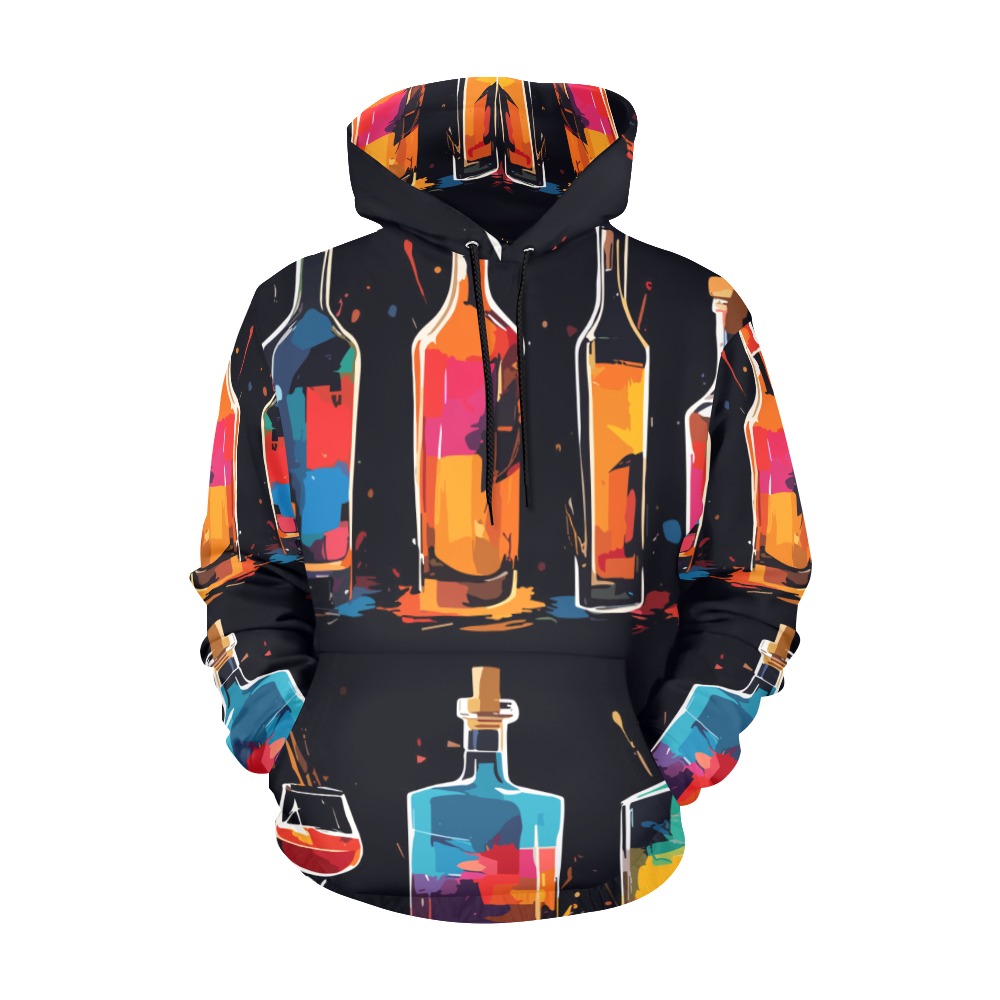 Two rows of colorful bottles and glasses of drinks All Over Print Hoodie for Men (USA Size) (Model H13)