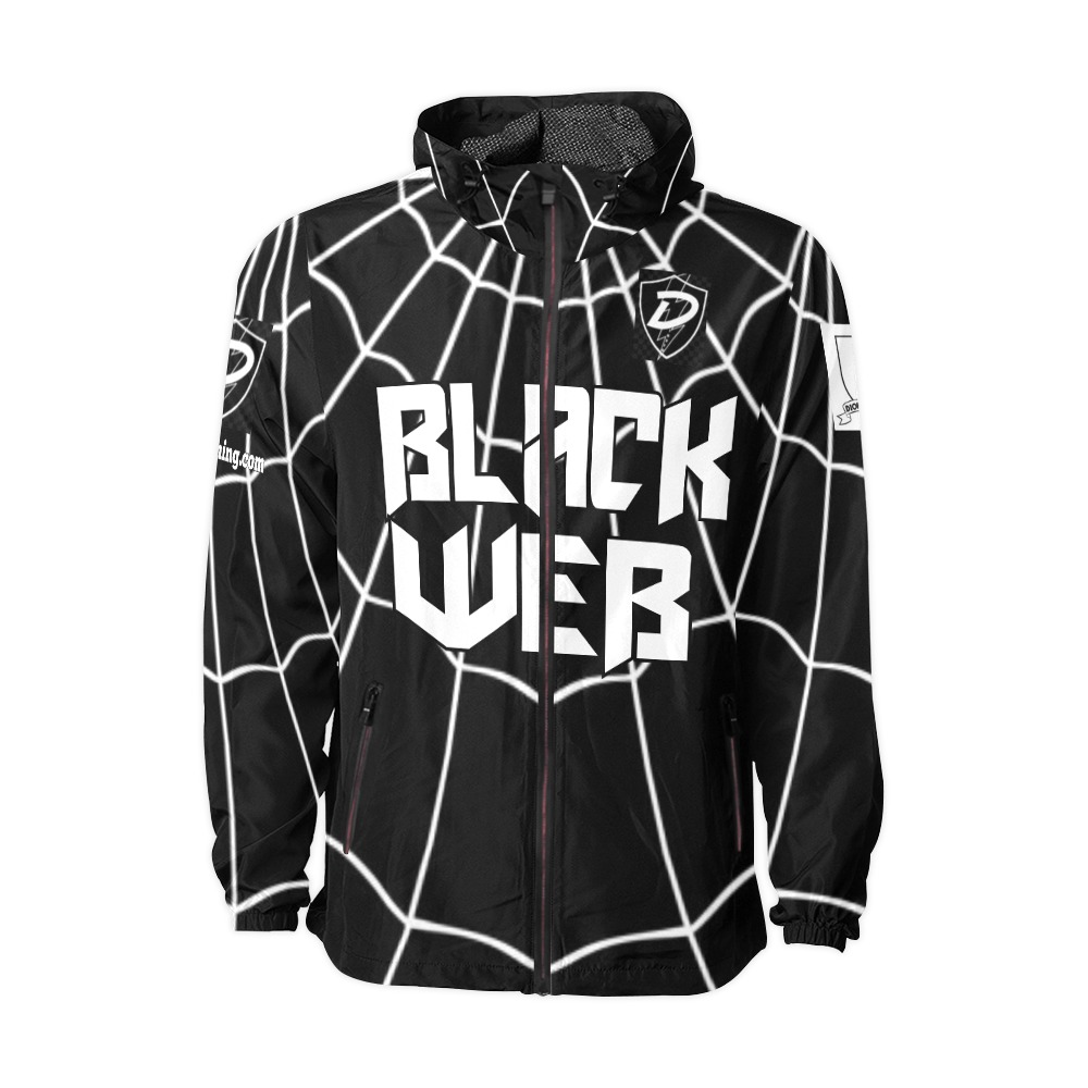 DIONIO Clothing - Black Web Windbreaker Jacket Unisex All Over Print Windbreaker (Model H23)
