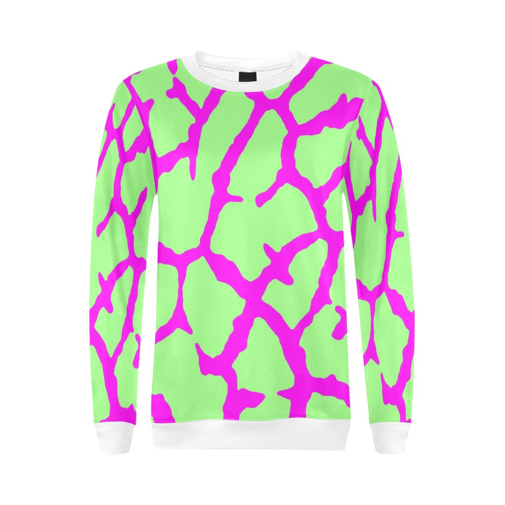 Giraffe Print Mint Fuchsia All Over Print Crewneck Sweatshirt for Women (Model H18)