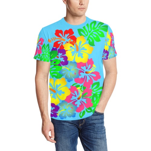 Hibiscus Hawaiian Flowers on Blue