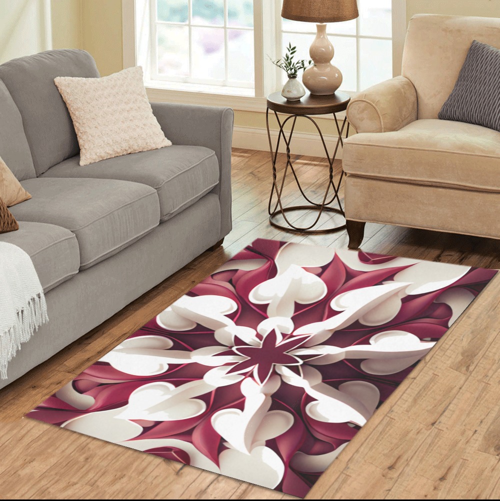 red and white floral pattern Area Rug 5'x3'3''