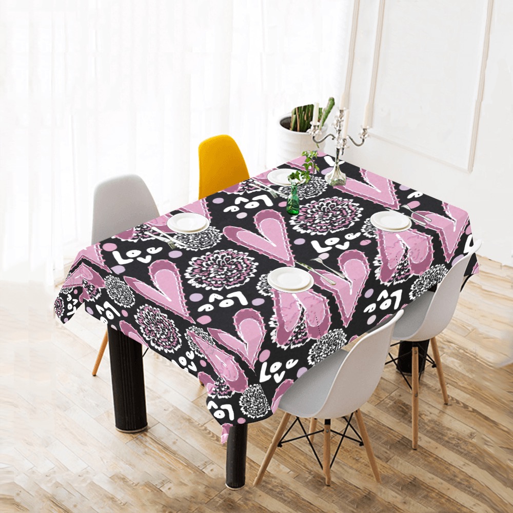 Unique heart pattern Cotton Linen Tablecloth 52"x 70"