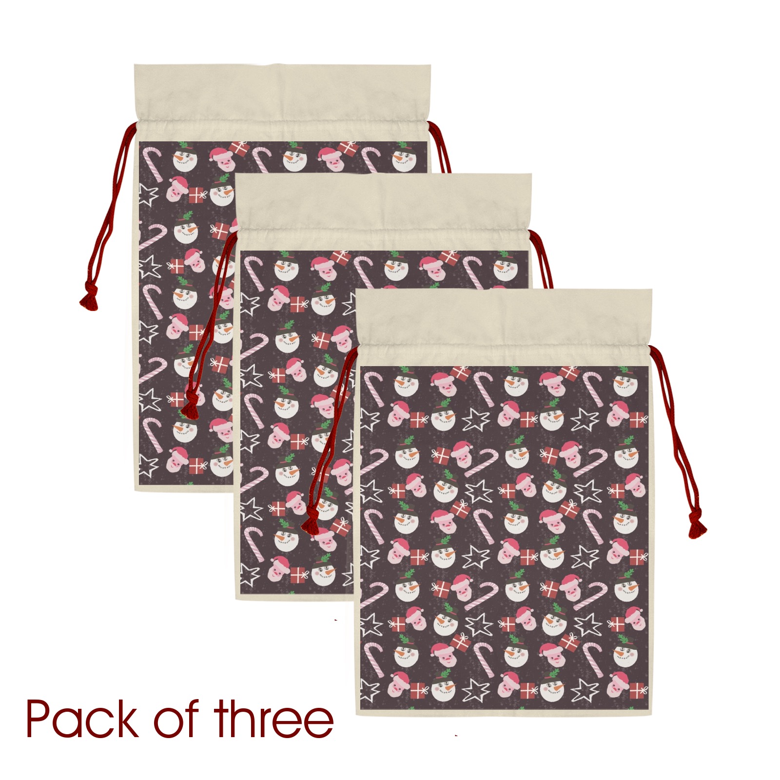 Christmas Pattern Design 3 Pack Santa Claus Drawstring Bags (One-Sided Printing)