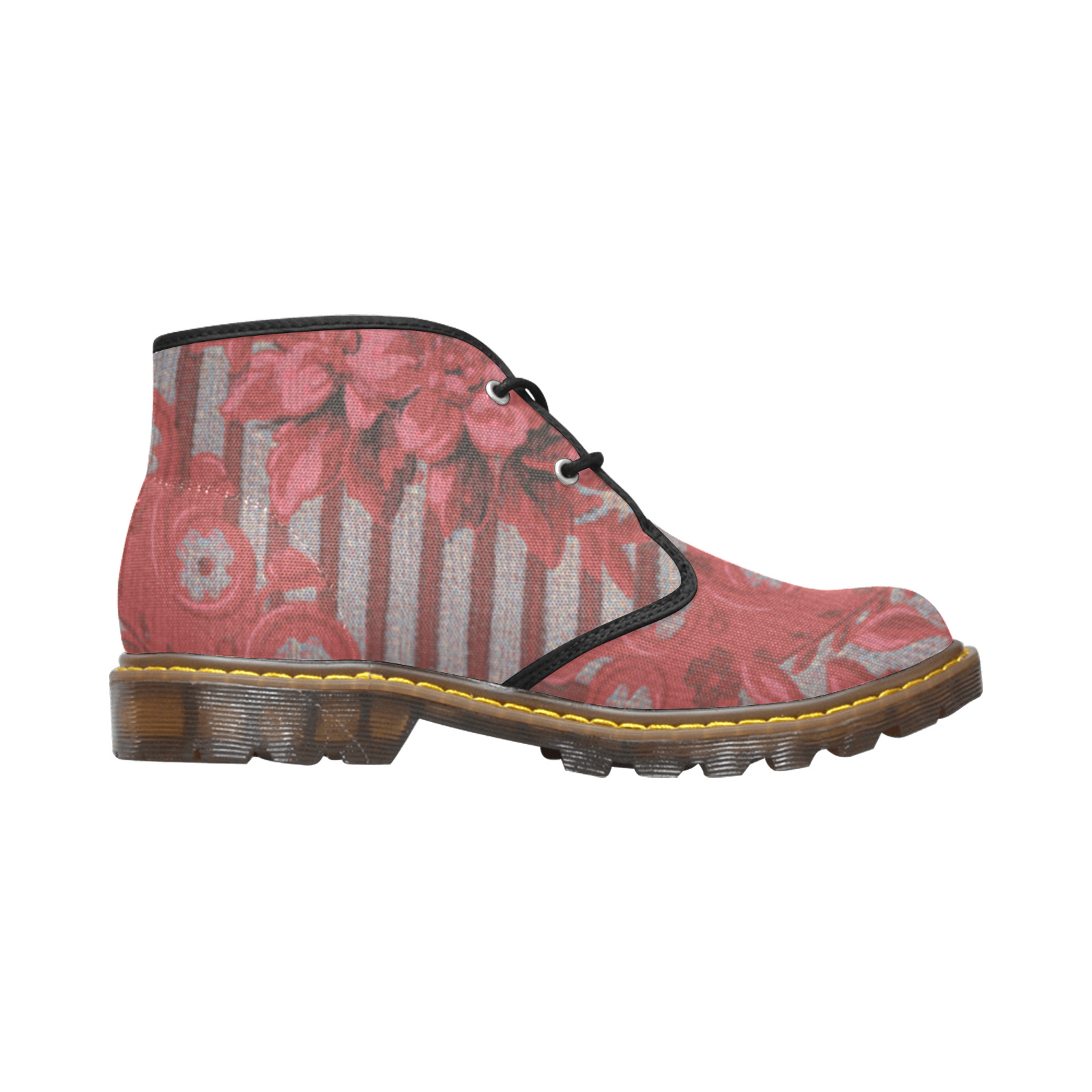 Steampunk red baroque Women's Canvas Chukka Boots (Model 2402-1)