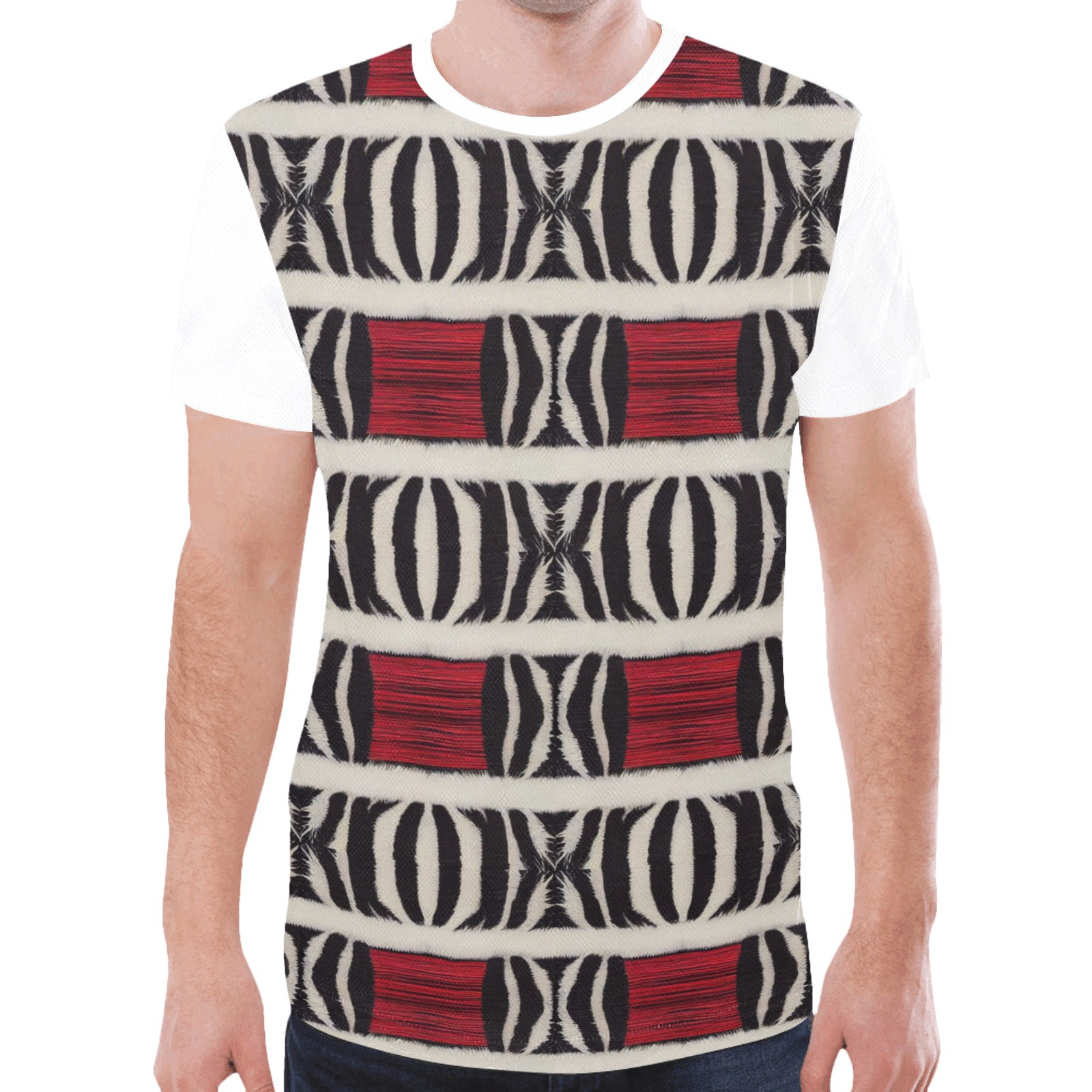 repeating pattern black and white zebra print with red New All Over Print T-shirt for Men (Model T45)
