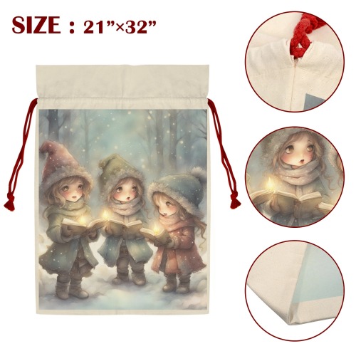 Christmas Carolers 3 Pack Santa Claus Drawstring Bags (One-Sided Printing)