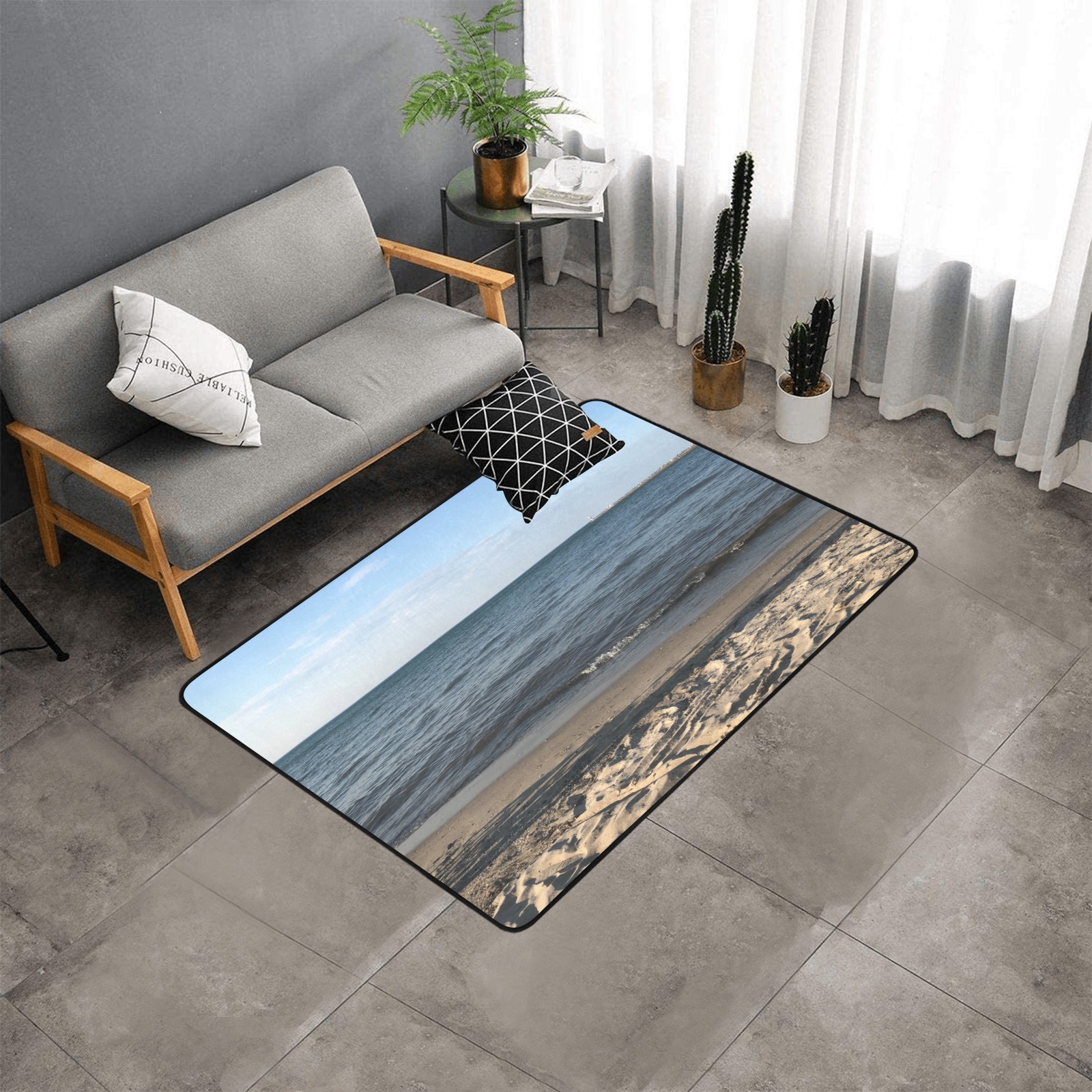 Beach Collection Area Rug with Black Binding 5'3''x4'