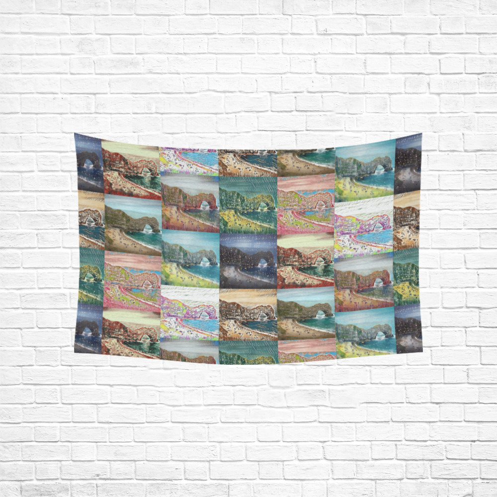 Durdle Door, Dorset, England Collage Cotton Linen Wall Tapestry 60"x 40"