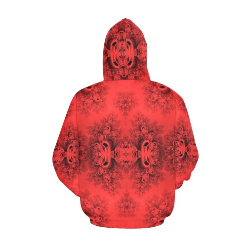 Autumn Reds in the Garden Frost Fractal All Over Print Hoodie for Women (USA Size) (Model H13)