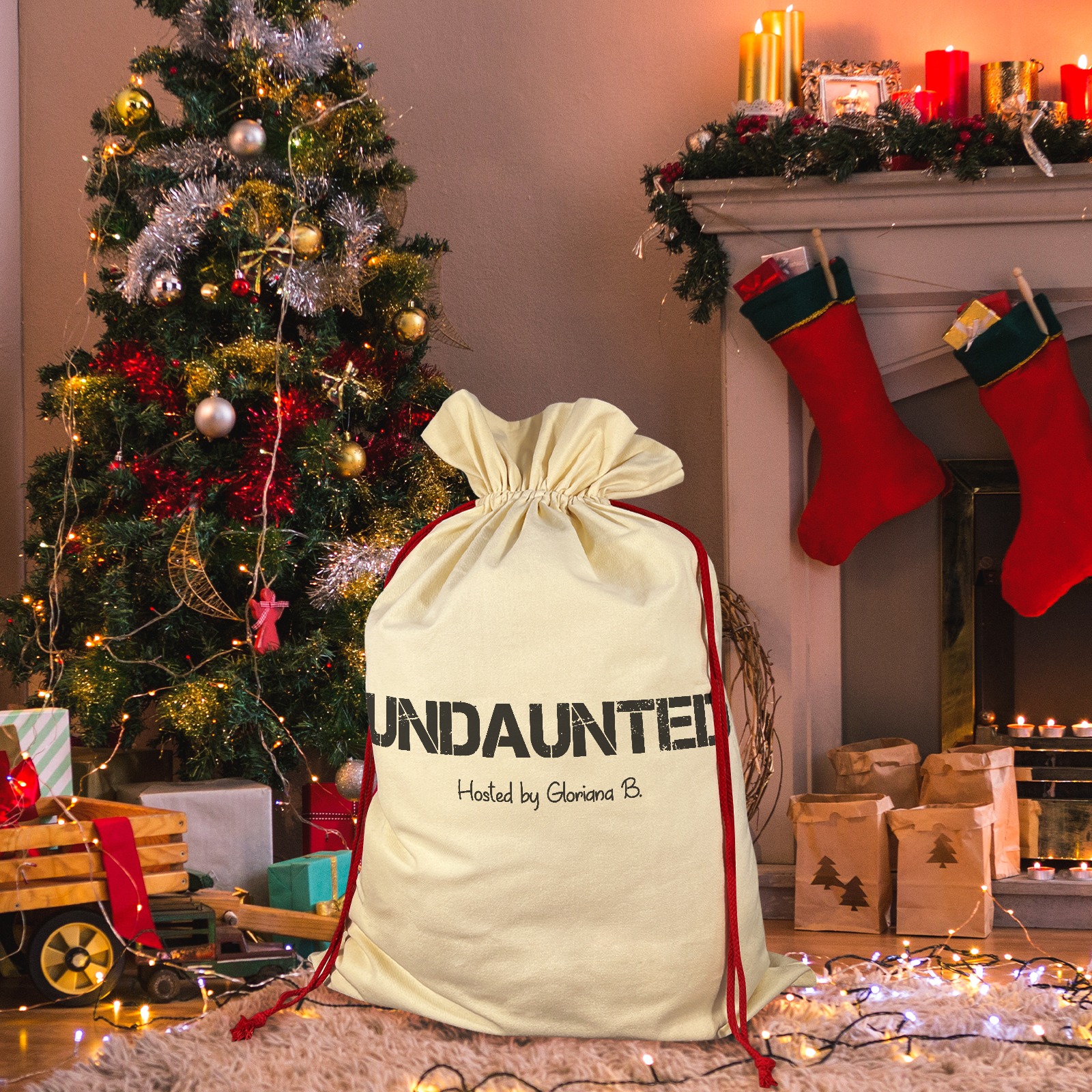 Undaunted Christmas Sack Santa Claus Drawstring Bag 21"x32" (One-Sided Printing)