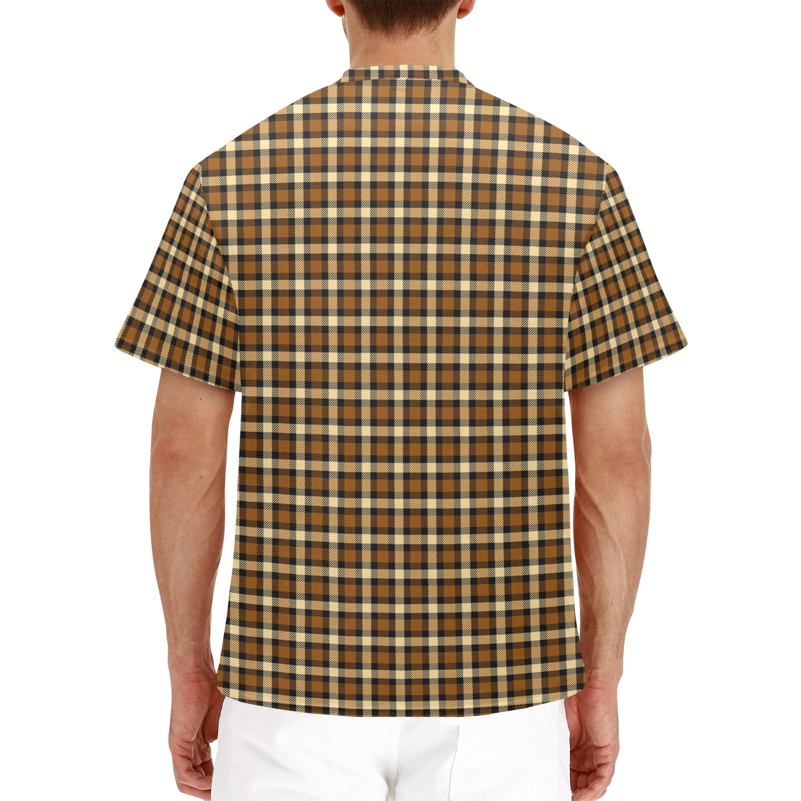 Autumn Brown Beige Plaid Men's Henley T-Shirt (Model T75)