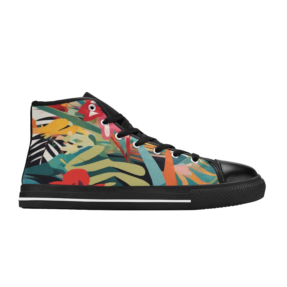 Trendy colorful art of tropical plants, flowers. Men’s Classic High Top Canvas Shoes (Model 017)