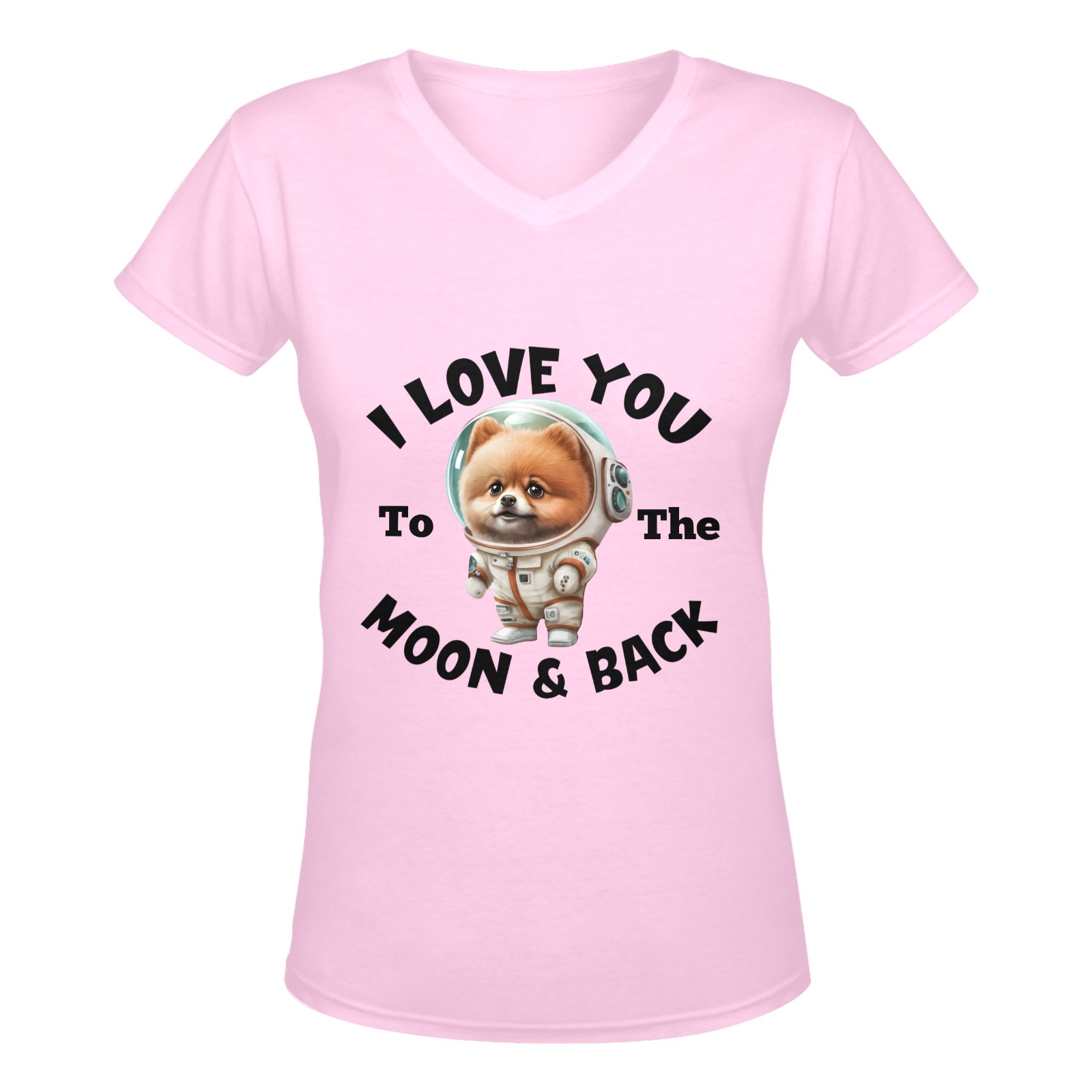 Pomeranian Love You To The Moon & Back (P) Women's Deep V-neck T-shirt (Model T19)