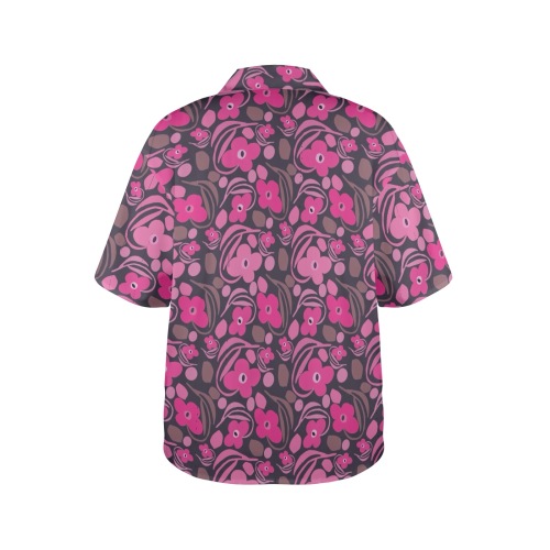 Retro pink floral Women's All Over Print Hawaiian Shirt (T58-2)